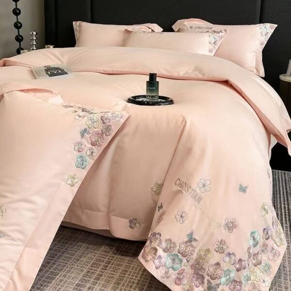 Class A 50S Double-Strand Ultra-Soft and Fine Denier Long-Staple Cotton Brushed Warm Embroidered Four-Piece Set, Pure Cotton Thickened Embroidered Cotton Sheet and Duvet Cover - Hua Jin Series