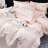 New Class A Double-Strand 50s Satin Long-Staple Cotton Four-Piece Set with Embroidered Duvet Cover and Fitted Sheets, High-End Gift Box Packaging, Rainbow Rabbit Series