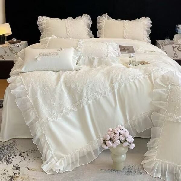 New French-style light luxury Class A long-staple cotton 50s double-ply sateen cotton duvet cover, pure cotton four-piece set