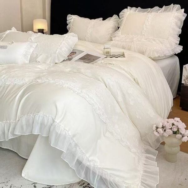 New French-style light luxury Class A long-staple cotton 50s double-ply sateen cotton duvet cover, pure cotton four-piece set