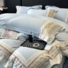 New Ryan Super Soft Class A 50S Double-Strand Ultra-Fine Denier Long Staple Cotton Brushed Embroidered Four-Piece Bedding Set for Autumn and Winter, Thickened Pure Cotton Embroidered Bedding, Ryan-Zuma Blue