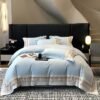 New Ryan Super Soft Class A 50S Double-Strand Ultra-Fine Denier Long Staple Cotton Brushed Embroidered Four-Piece Bedding Set for Autumn and Winter, Thickened Pure Cotton Embroidered Bedding, Ryan-Zuma Blue