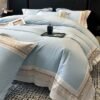New Ryan Super Soft Class A 50S Double-Strand Ultra-Fine Denier Long Staple Cotton Brushed Embroidered Four-Piece Bedding Set for Autumn and Winter, Thickened Pure Cotton Embroidered Bedding, Ryan-Zuma Blue