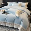 New Ryan Super Soft Class A 50S Double-Strand Ultra-Fine Denier Long Staple Cotton Brushed Embroidered Four-Piece Bedding Set for Autumn and Winter, Thickened Pure Cotton Embroidered Bedding, Ryan-Zuma Blue