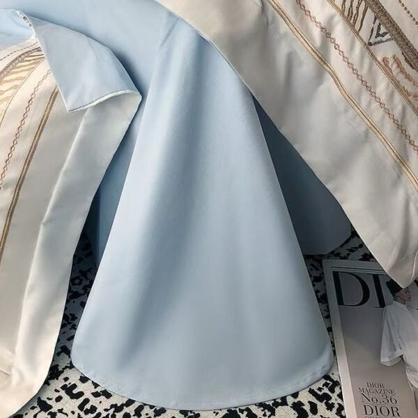 New Ryan Super Soft Class A 50S Double-Strand Ultra-Fine Denier Long Staple Cotton Brushed Embroidered Four-Piece Bedding Set for Autumn and Winter, Thickened Pure Cotton Embroidered Bedding, Ryan-Zuma Blue