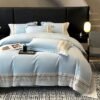 New Ryan Super Soft Class A 50S Double-Strand Ultra-Fine Denier Long Staple Cotton Brushed Embroidered Four-Piece Bedding Set for Autumn and Winter, Thickened Pure Cotton Embroidered Bedding, Ryan-Zuma Blue