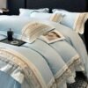 New Ryan Super Soft Class A 50S Double-Strand Ultra-Fine Denier Long Staple Cotton Brushed Embroidered Four-Piece Bedding Set for Autumn and Winter, Thickened Pure Cotton Embroidered Bedding, Ryan-Zuma Blue
