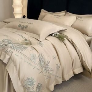 100% pure cotton satin fabric embroidered four-piece set