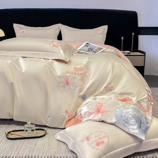 100% cotton embroidered four-piece set, skin-friendly and breathable