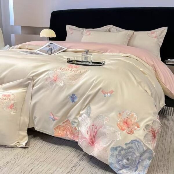 100% cotton embroidered four-piece set, skin-friendly and breathable